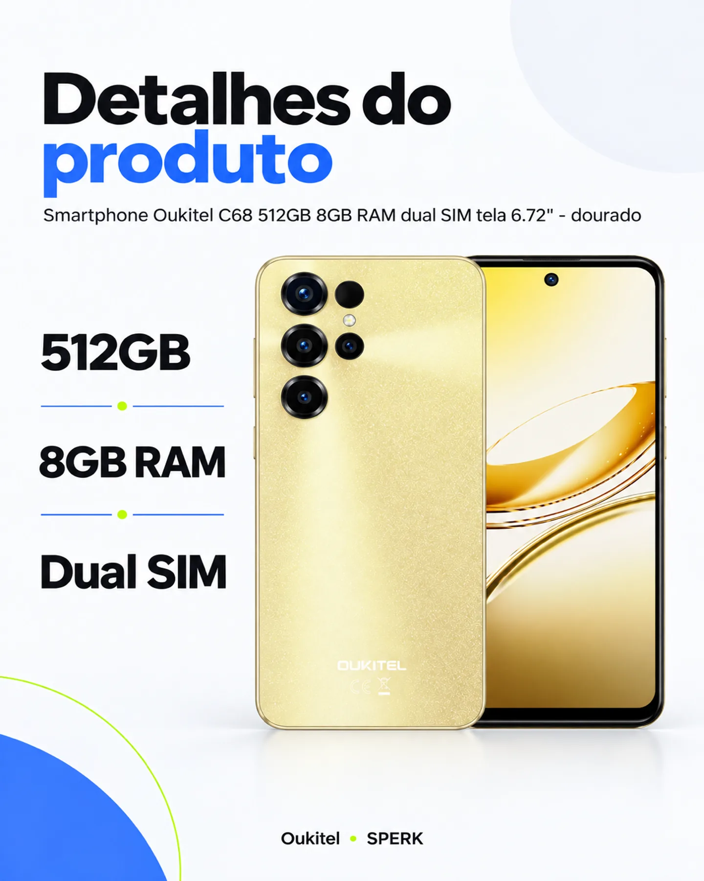 Smartphone Oukitel C68 512GB 8GB RAM dual SIM tela 6.72" - dourado — painel 4