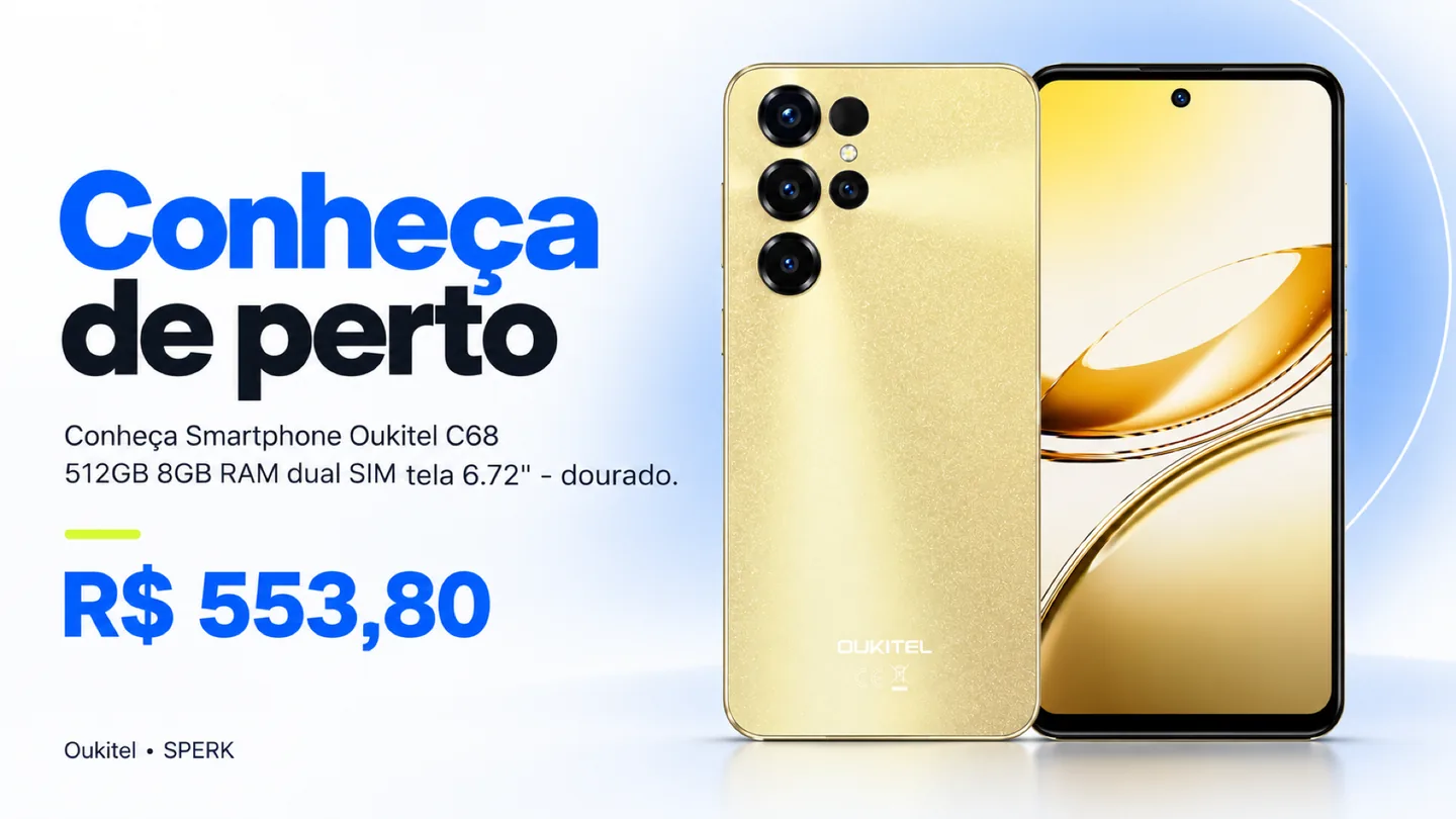 Smartphone Oukitel C68 512GB 8GB RAM dual SIM tela 6.72" - dourado — heroi descricao