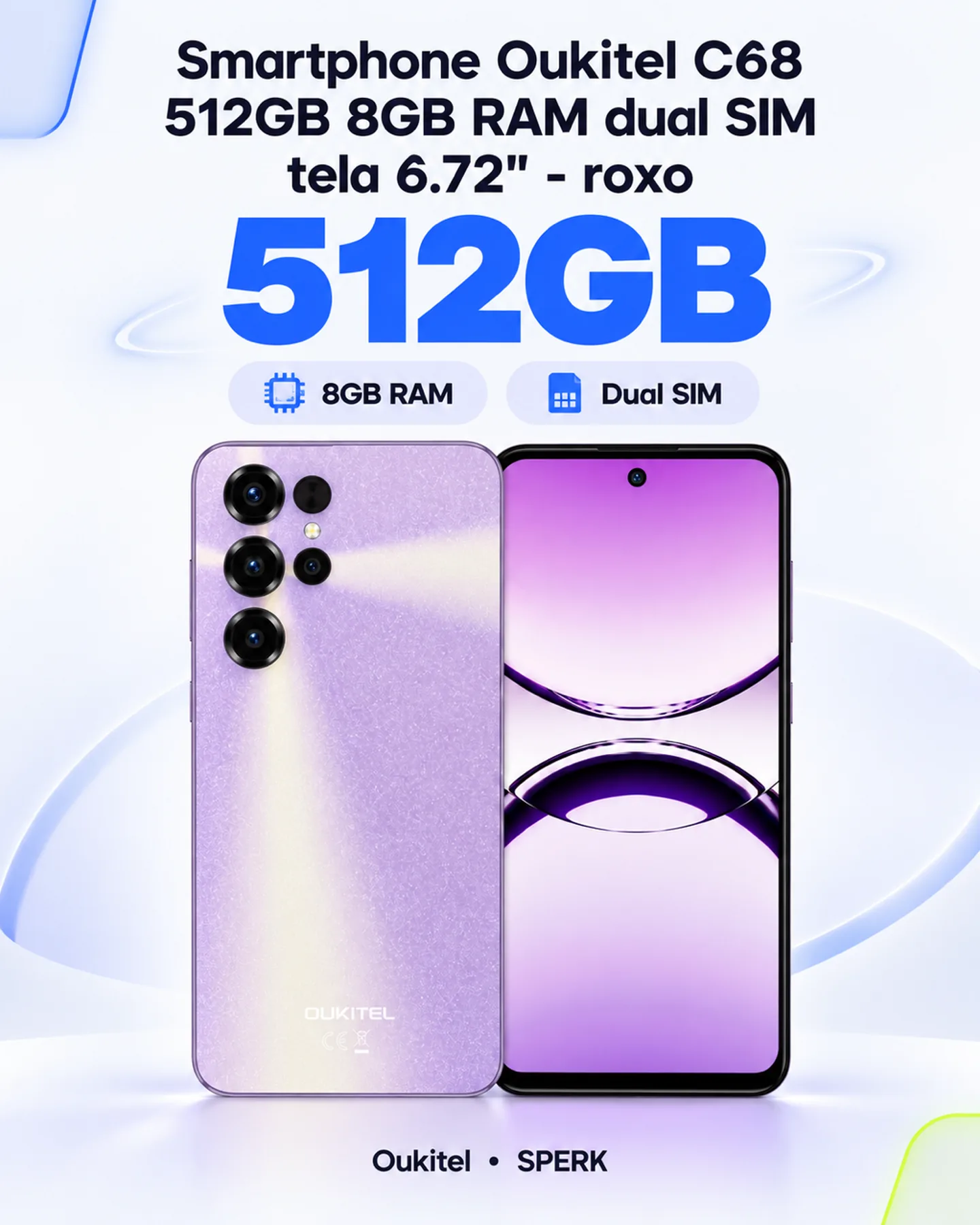 Smartphone Oukitel C68 512GB 8GB RAM dual SIM tela 6.72" - roxo — painel 1