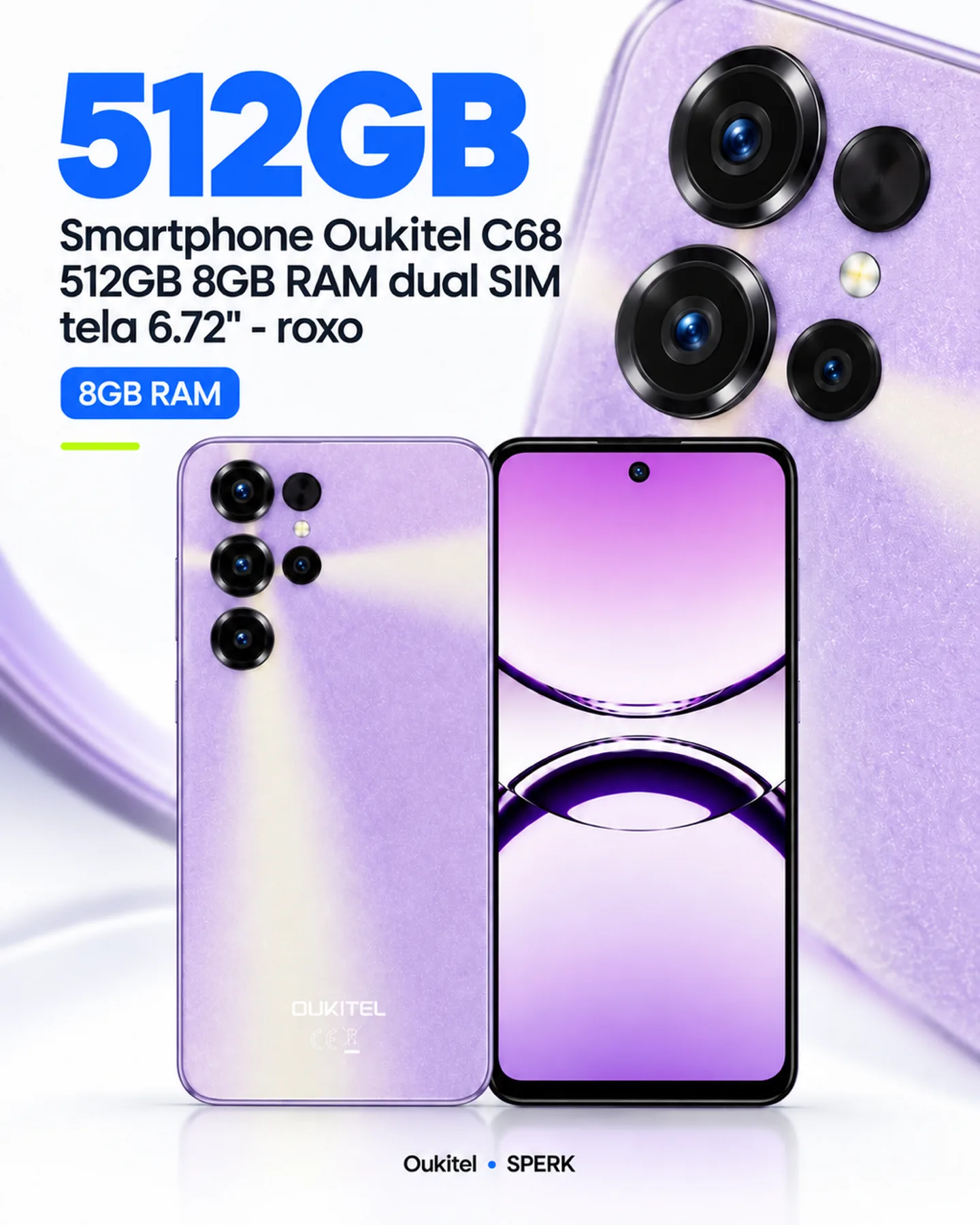 Smartphone Oukitel C68 512GB 8GB RAM dual SIM tela 6.72" - roxo — painel 2