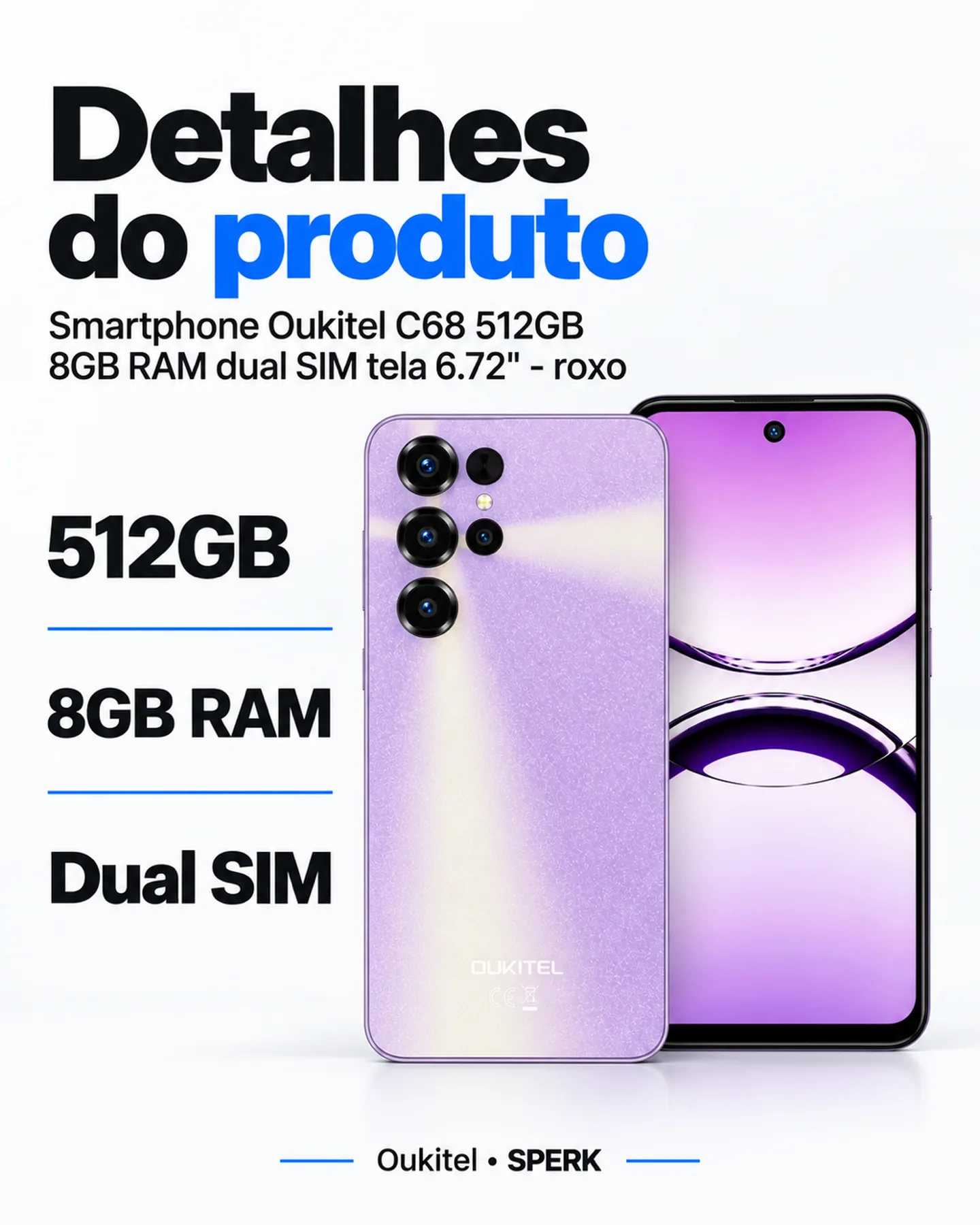 Smartphone Oukitel C68 512GB 8GB RAM dual SIM tela 6.72" - roxo — painel 4