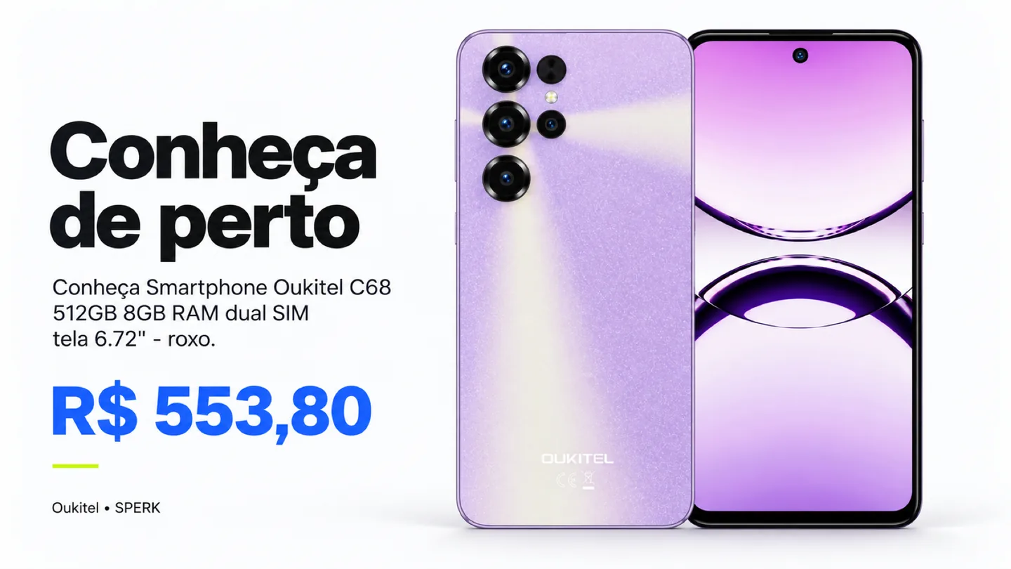 Smartphone Oukitel C68 512GB 8GB RAM dual SIM tela 6.72" - roxo — heroi descricao