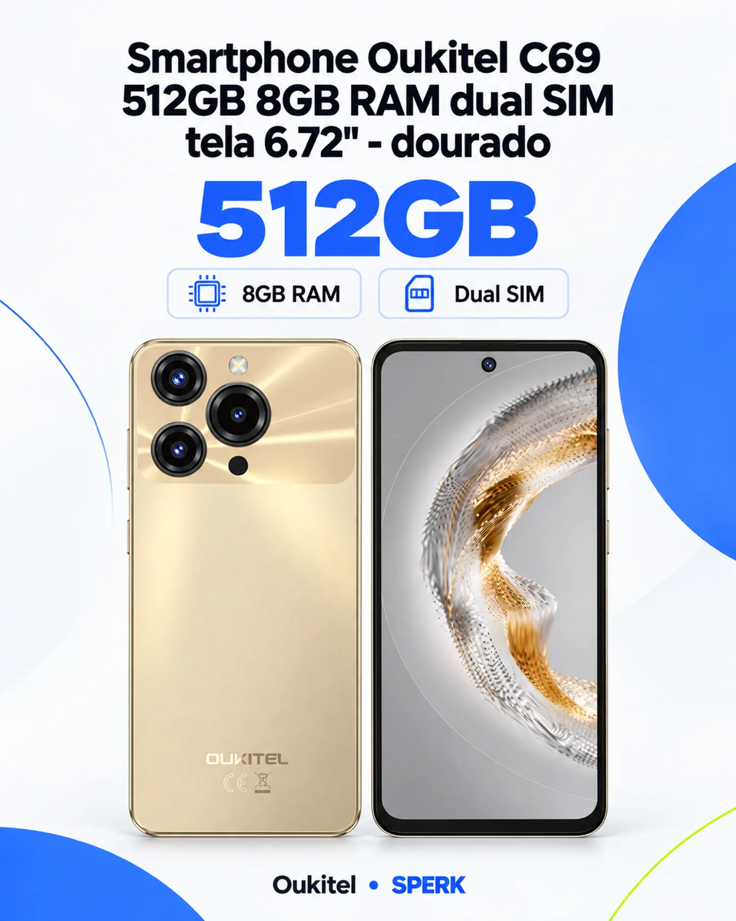 Smartphone Oukitel C69 512GB 8GB RAM dual SIM tela 6.72" - dourado — painel 1