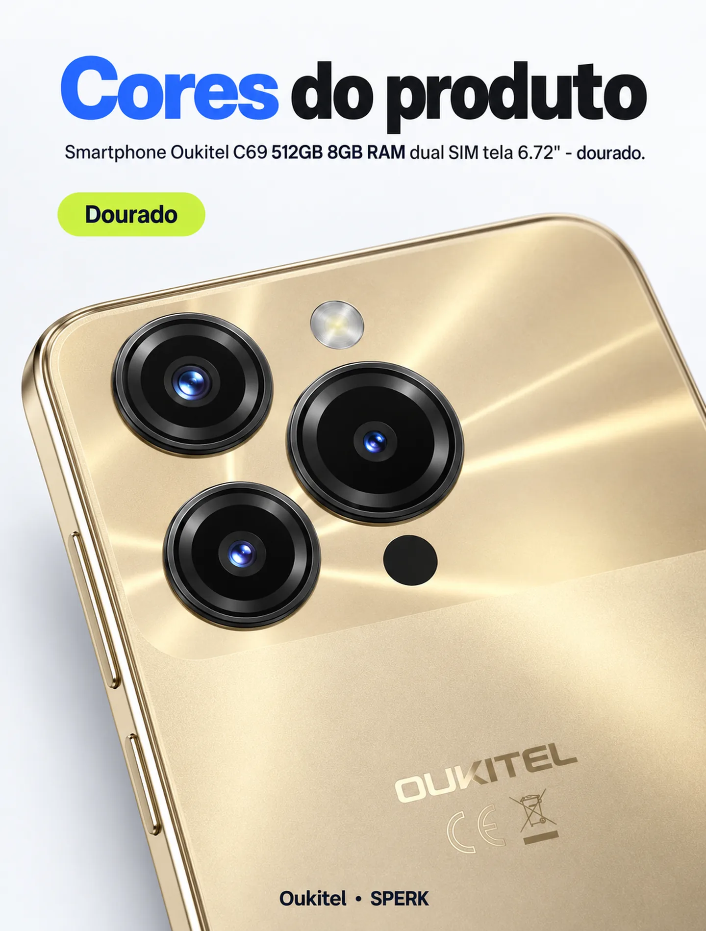 Smartphone Oukitel C69 512GB 8GB RAM dual SIM tela 6.72" - dourado — painel 5