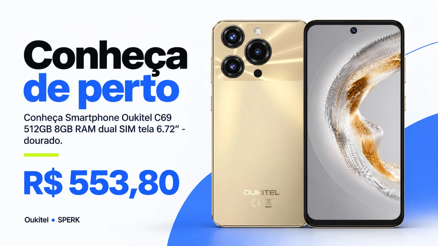 Smartphone Oukitel C69 512GB 8GB RAM dual SIM tela 6.72" - dourado — heroi descricao