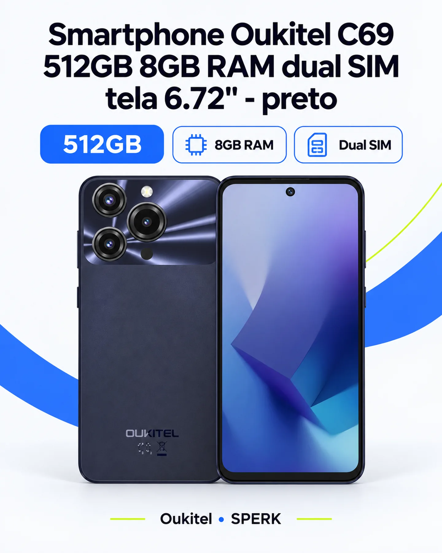Smartphone Oukitel C69 512GB 8GB RAM dual SIM tela 6.72" - preto — painel 1