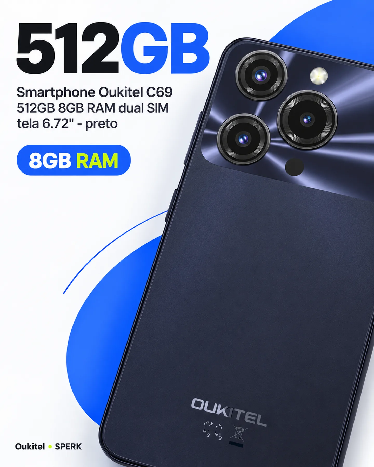 Smartphone Oukitel C69 512GB 8GB RAM dual SIM tela 6.72" - preto — painel 2