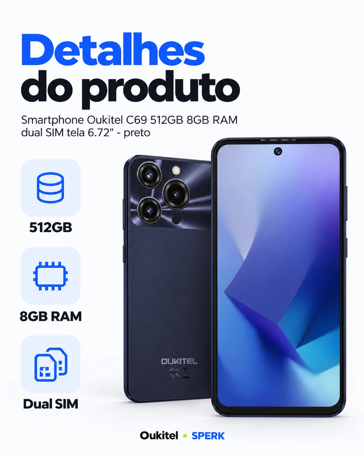 Smartphone Oukitel C69 512GB 8GB RAM dual SIM tela 6.72" - preto — painel 4