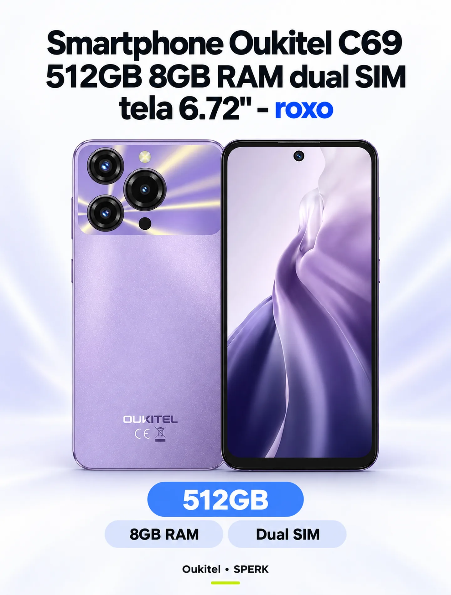 Smartphone Oukitel C69 512GB 8GB RAM dual SIM tela 6.72" - roxo — painel 1