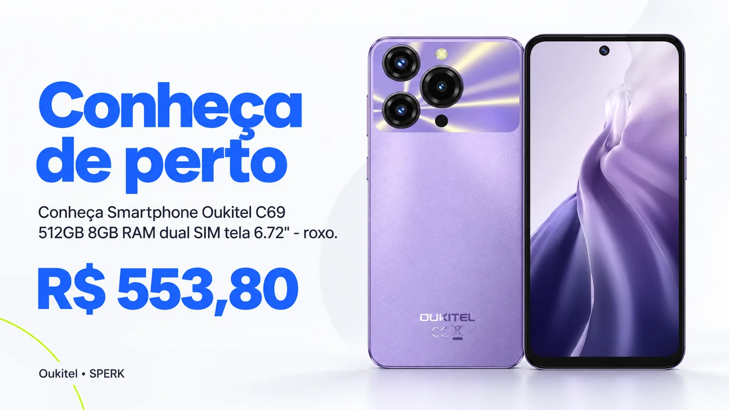 Smartphone Oukitel C69 512GB 8GB RAM dual SIM tela 6.72" - roxo — heroi descricao