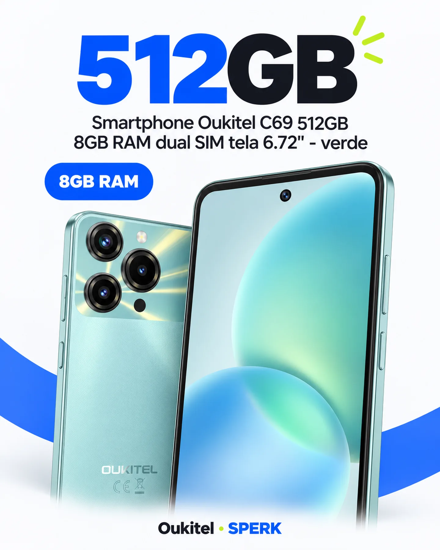 Smartphone Oukitel C69 512GB 8GB RAM dual SIM tela 6.72" - verde — painel 2