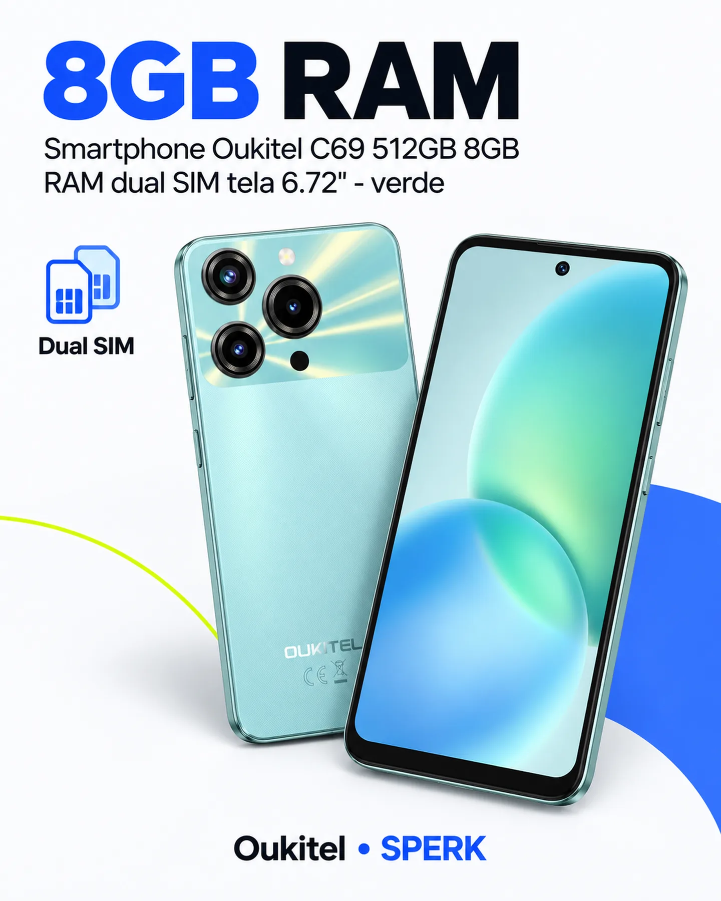Smartphone Oukitel C69 512GB 8GB RAM dual SIM tela 6.72" - verde — painel 3