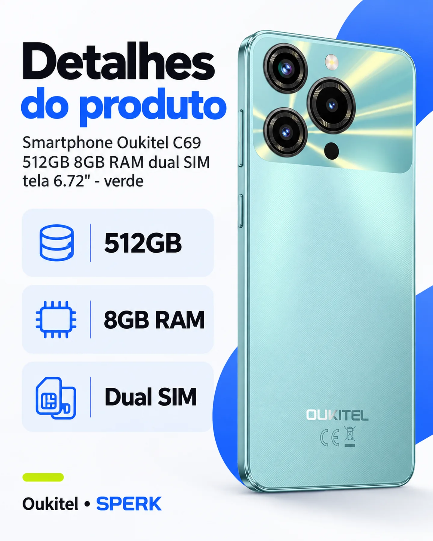 Smartphone Oukitel C69 512GB 8GB RAM dual SIM tela 6.72" - verde — painel 4