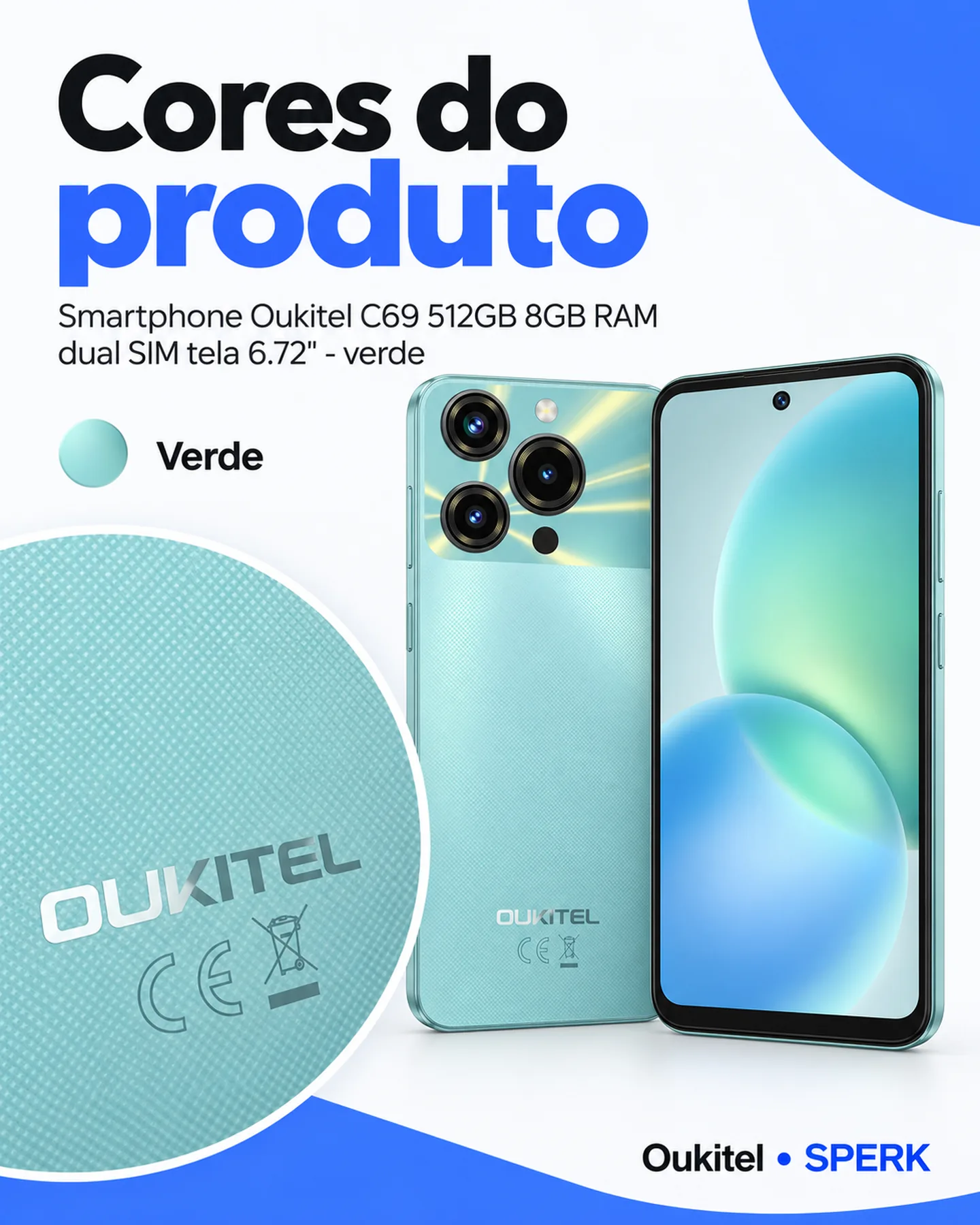 Smartphone Oukitel C69 512GB 8GB RAM dual SIM tela 6.72" - verde — painel 5