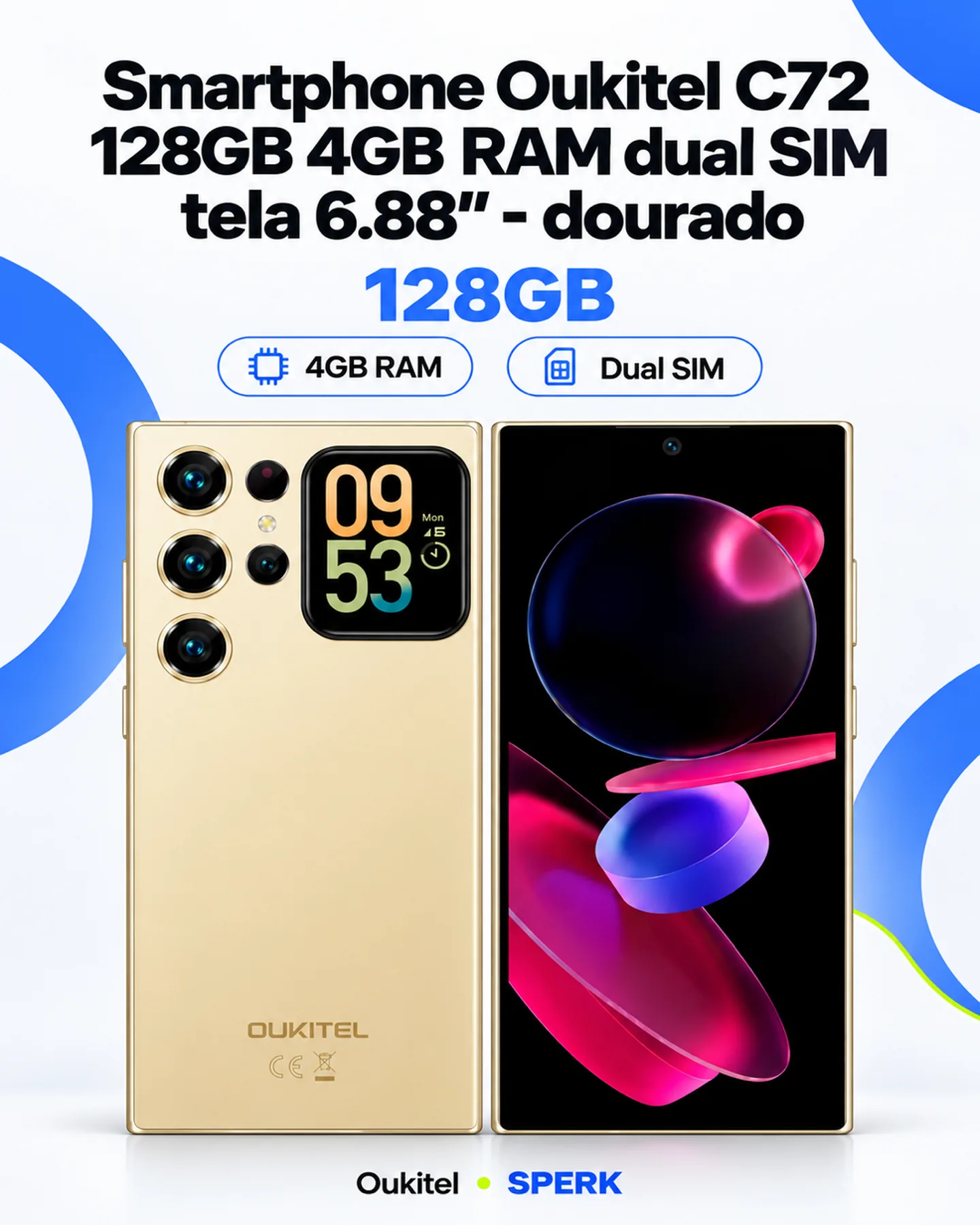 Smartphone Oukitel C72 128GB 4GB RAM dual SIM tela 6.88" - dourado — painel 1