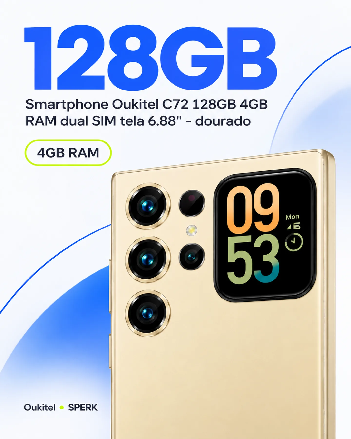 Smartphone Oukitel C72 128GB 4GB RAM dual SIM tela 6.88" - dourado — painel 2
