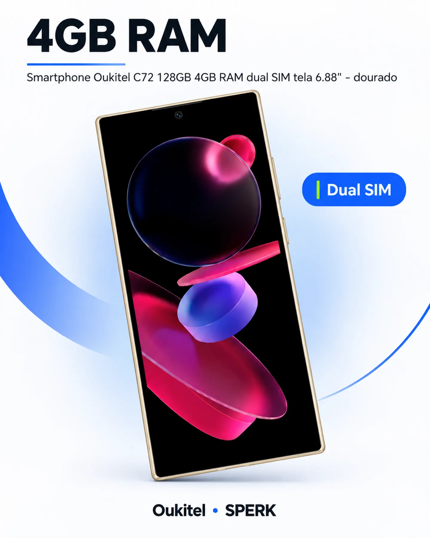 Smartphone Oukitel C72 128GB 4GB RAM dual SIM tela 6.88" - dourado — painel 3