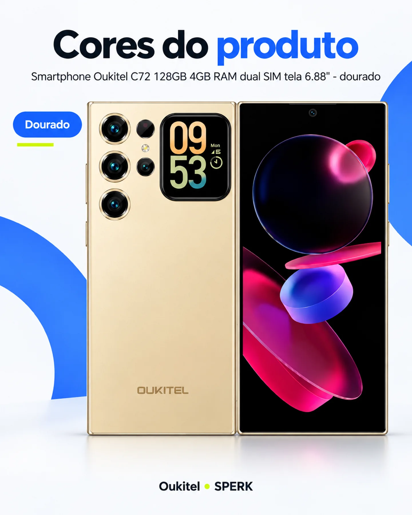 Smartphone Oukitel C72 128GB 4GB RAM dual SIM tela 6.88" - dourado — painel 5