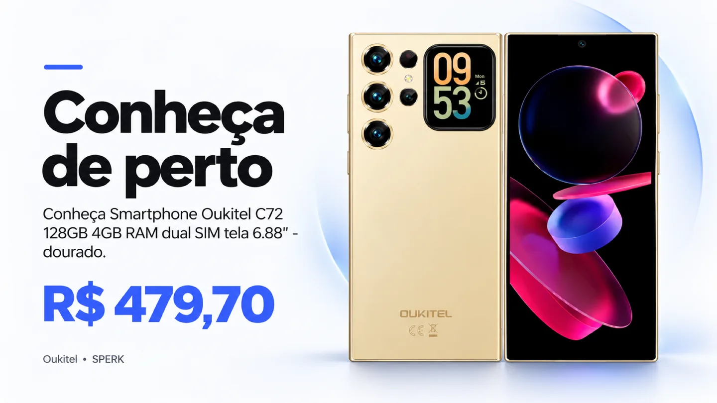 Smartphone Oukitel C72 128GB 4GB RAM dual SIM tela 6.88" - dourado — heroi descricao