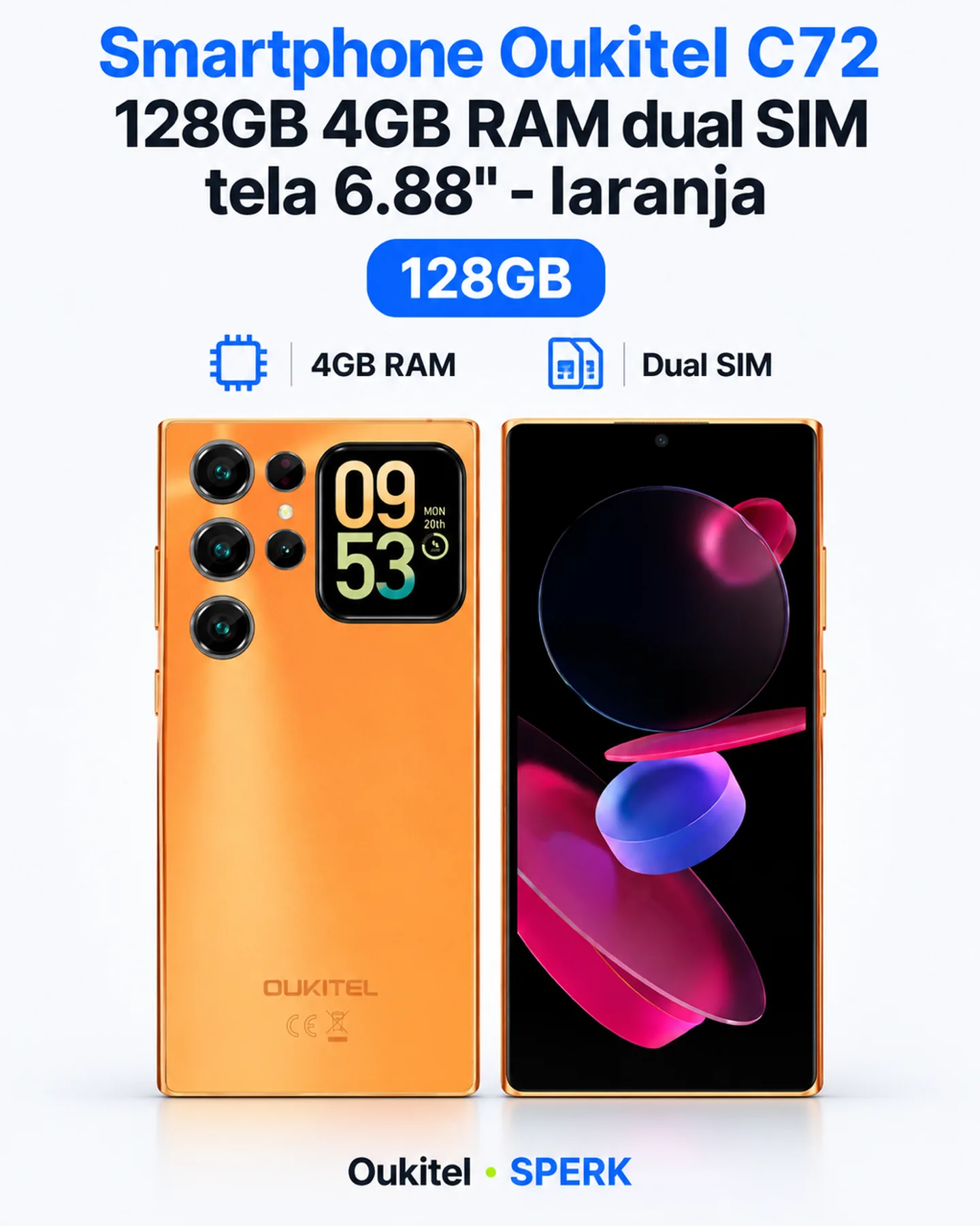 Smartphone Oukitel C72 128GB 4GB RAM dual SIM tela 6.88" - laranja — painel 1