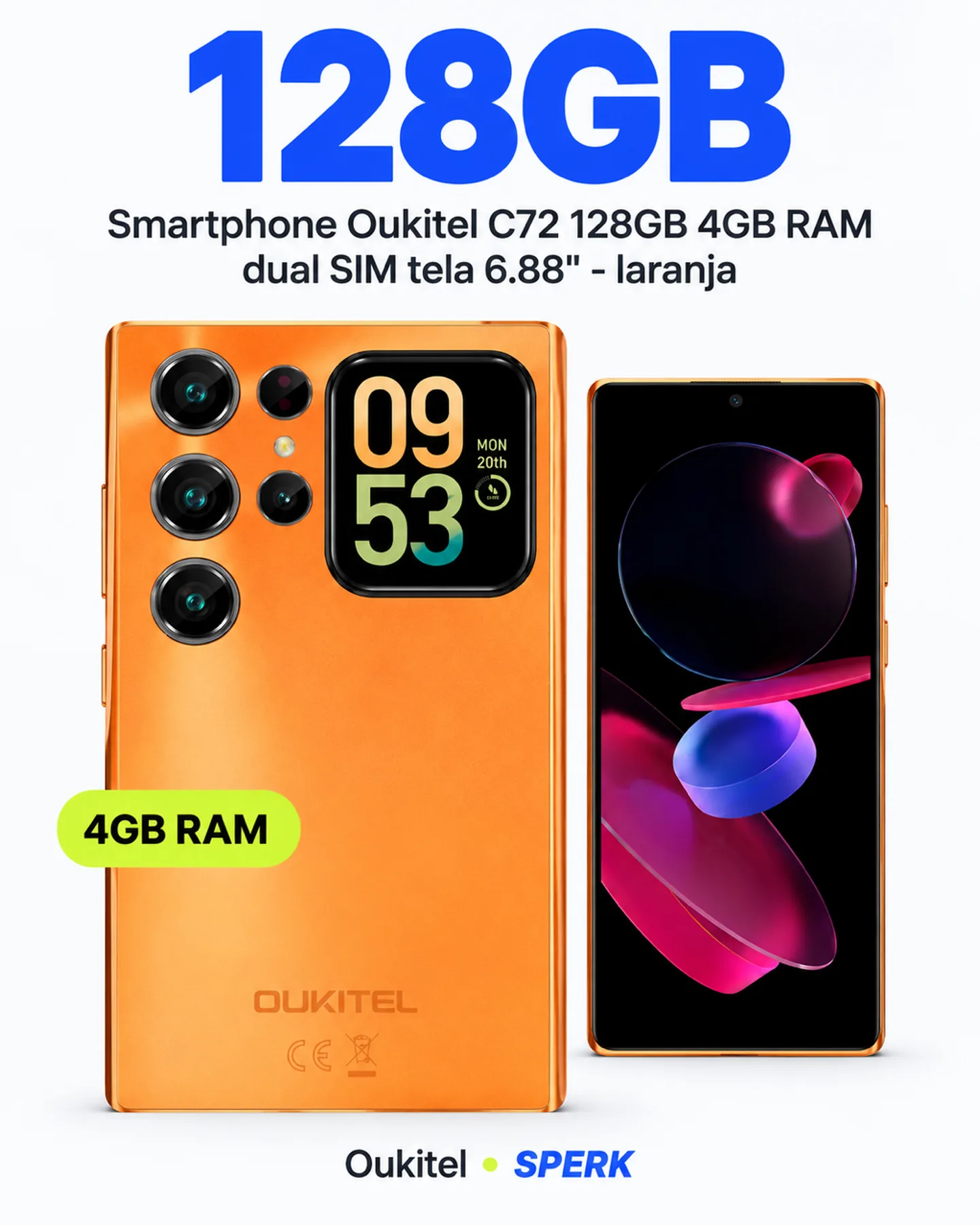 Smartphone Oukitel C72 128GB 4GB RAM dual SIM tela 6.88" - laranja — painel 2