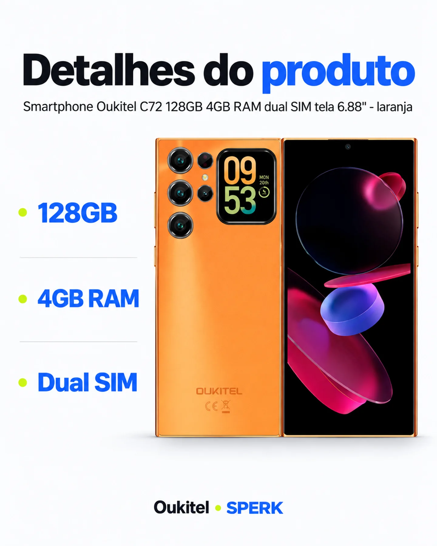 Smartphone Oukitel C72 128GB 4GB RAM dual SIM tela 6.88" - laranja — painel 4