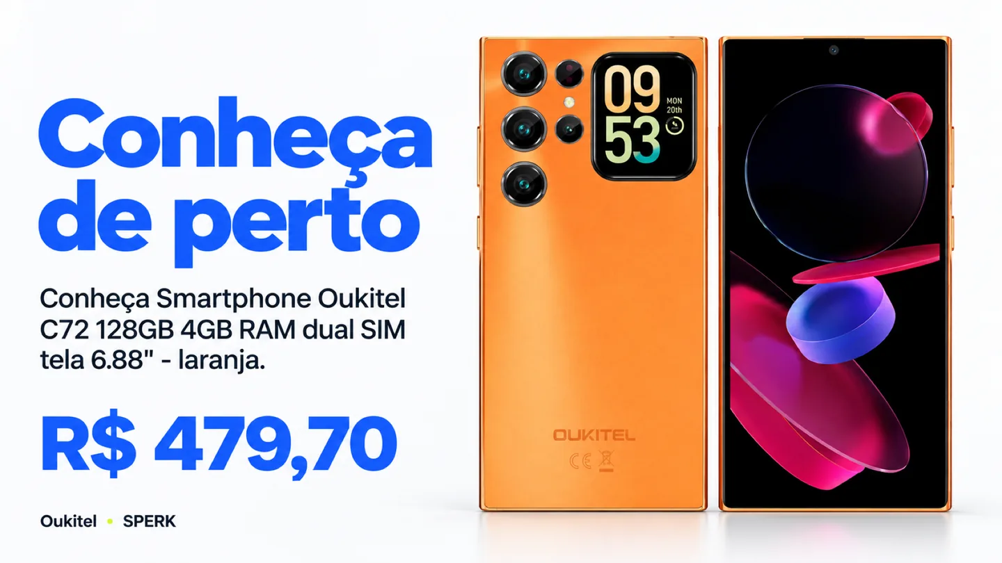 Smartphone Oukitel C72 128GB 4GB RAM dual SIM tela 6.88" - laranja — heroi descricao