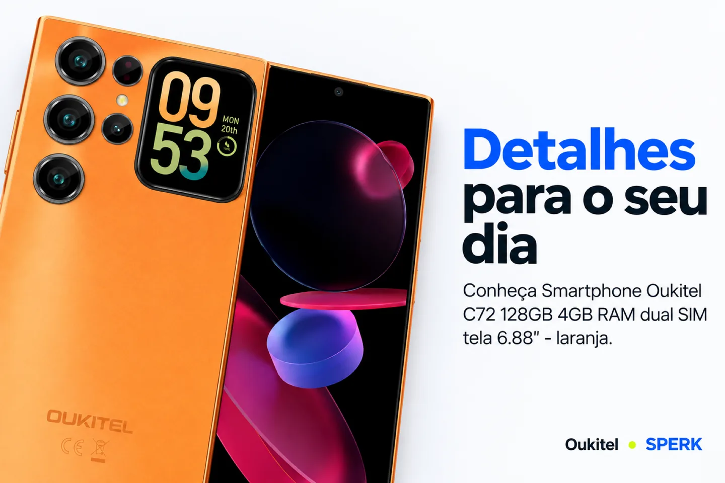Smartphone Oukitel C72 128GB 4GB RAM dual SIM tela 6.88" - laranja — diferencial uso