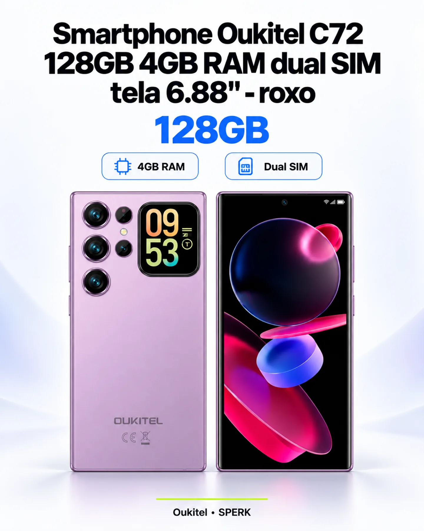 Smartphone Oukitel C72 128GB 4GB RAM dual SIM tela 6.88" - roxo — painel 1