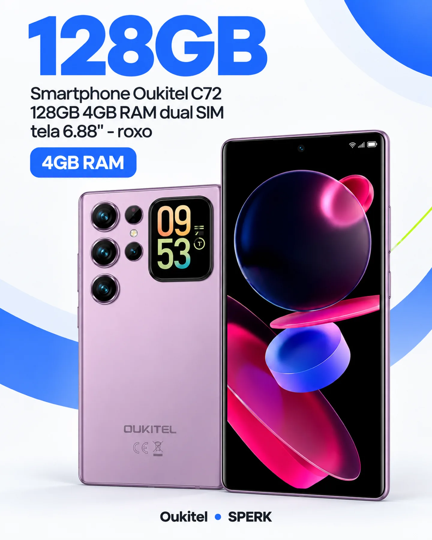 Smartphone Oukitel C72 128GB 4GB RAM dual SIM tela 6.88" - roxo — painel 2