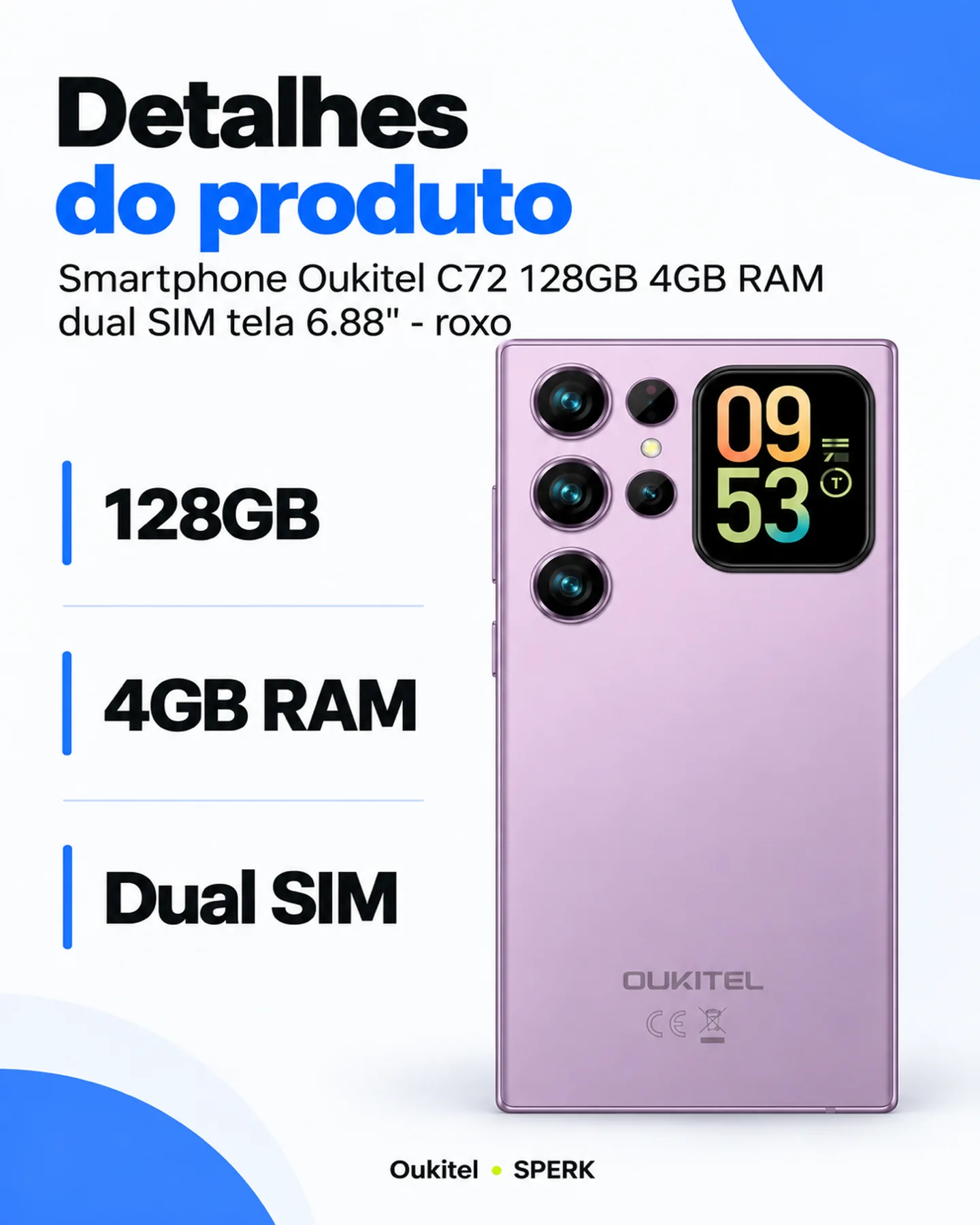 Smartphone Oukitel C72 128GB 4GB RAM dual SIM tela 6.88" - roxo — painel 4