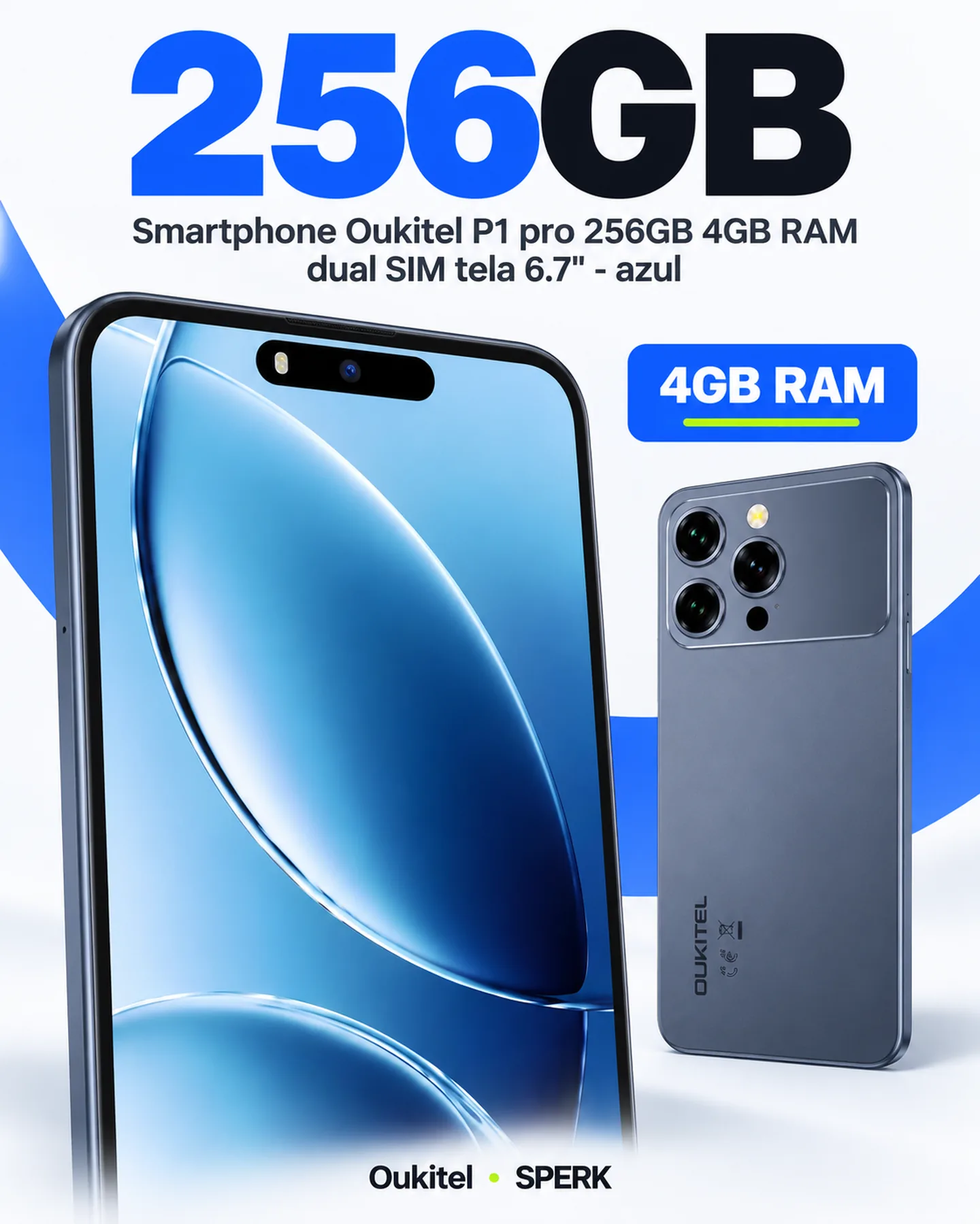 Smartphone Oukitel P1 pro 256GB 4GB RAM dual SIM tela 6.7" - azul — painel 2