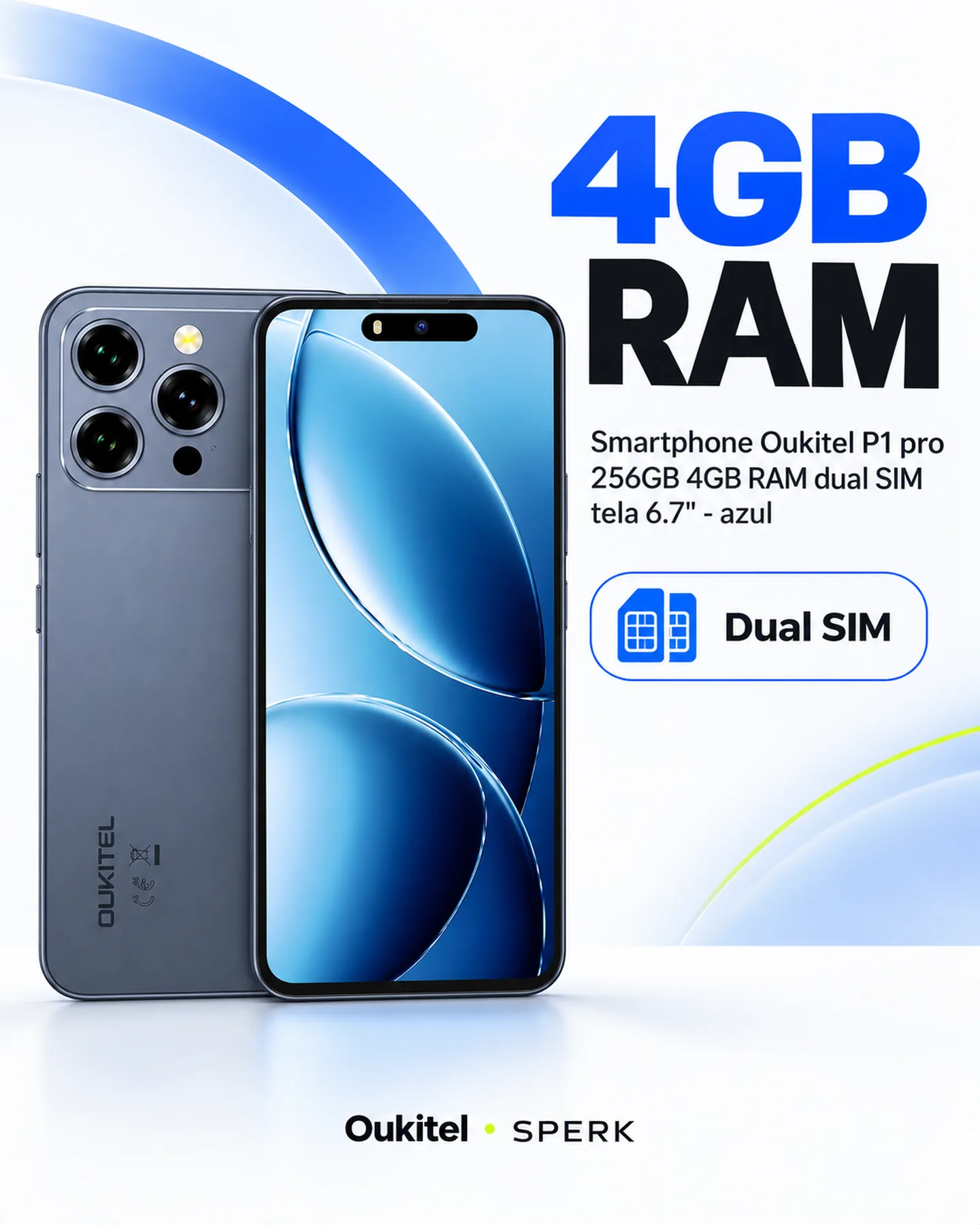 Smartphone Oukitel P1 pro 256GB 4GB RAM dual SIM tela 6.7" - azul — painel 3