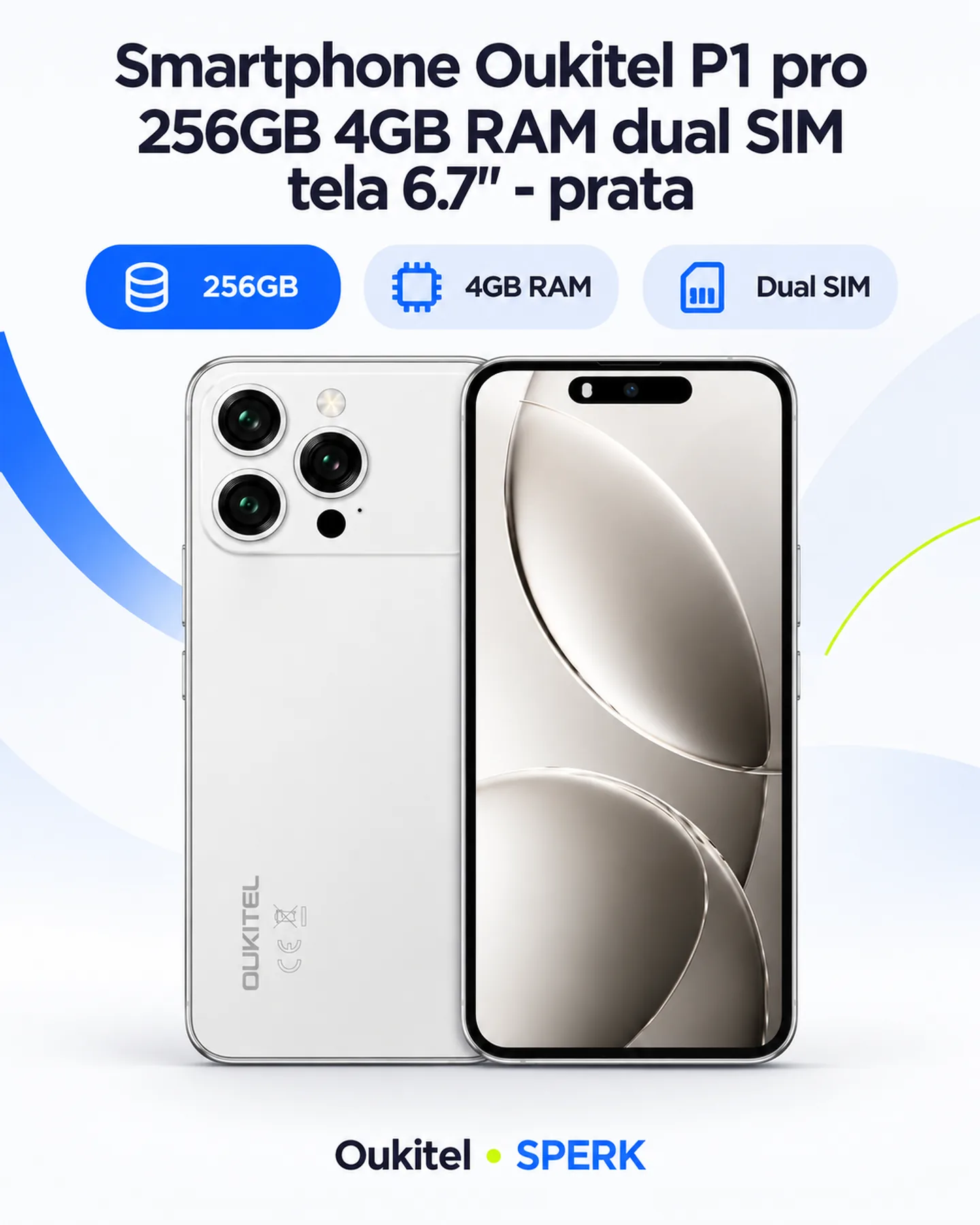 Smartphone Oukitel P1 pro 256GB 4GB RAM dual SIM tela 6.7" - prata — painel 1