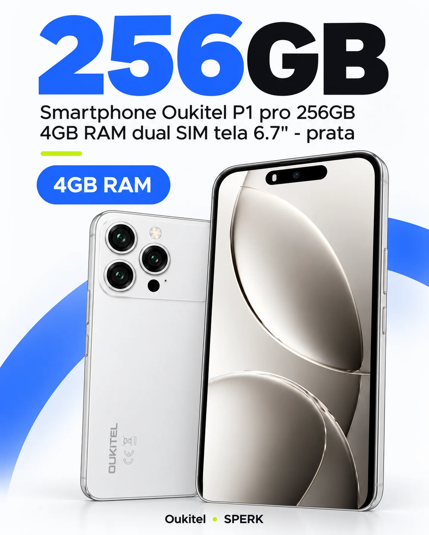 Smartphone Oukitel P1 pro 256GB 4GB RAM dual SIM tela 6.7" - prata — painel 2