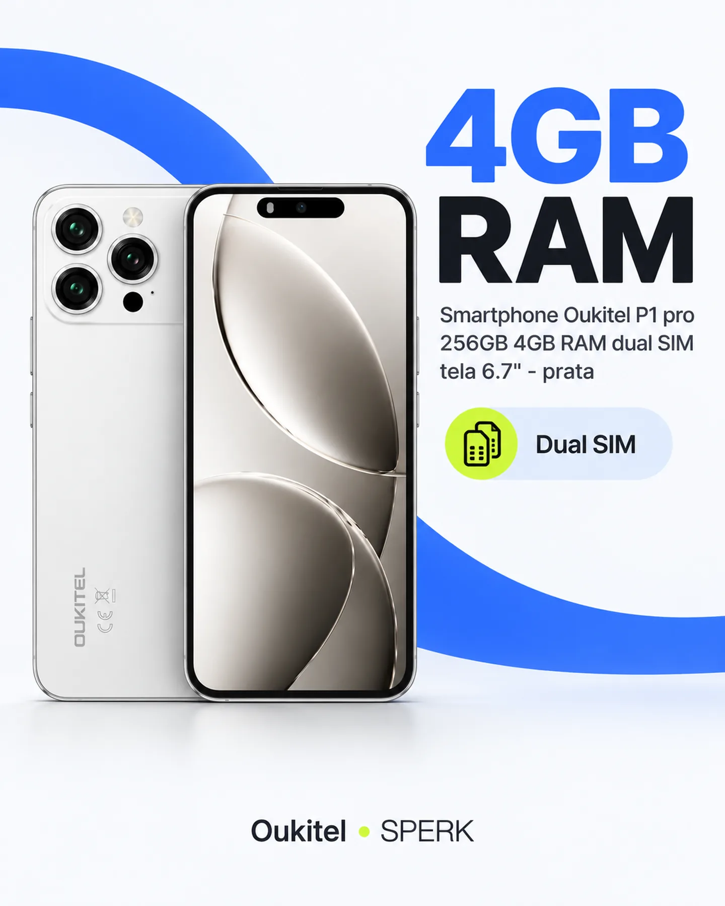 Smartphone Oukitel P1 pro 256GB 4GB RAM dual SIM tela 6.7" - prata — painel 3