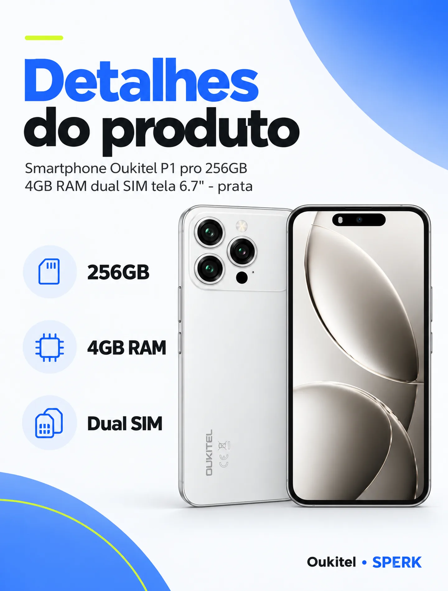 Smartphone Oukitel P1 pro 256GB 4GB RAM dual SIM tela 6.7" - prata — painel 4
