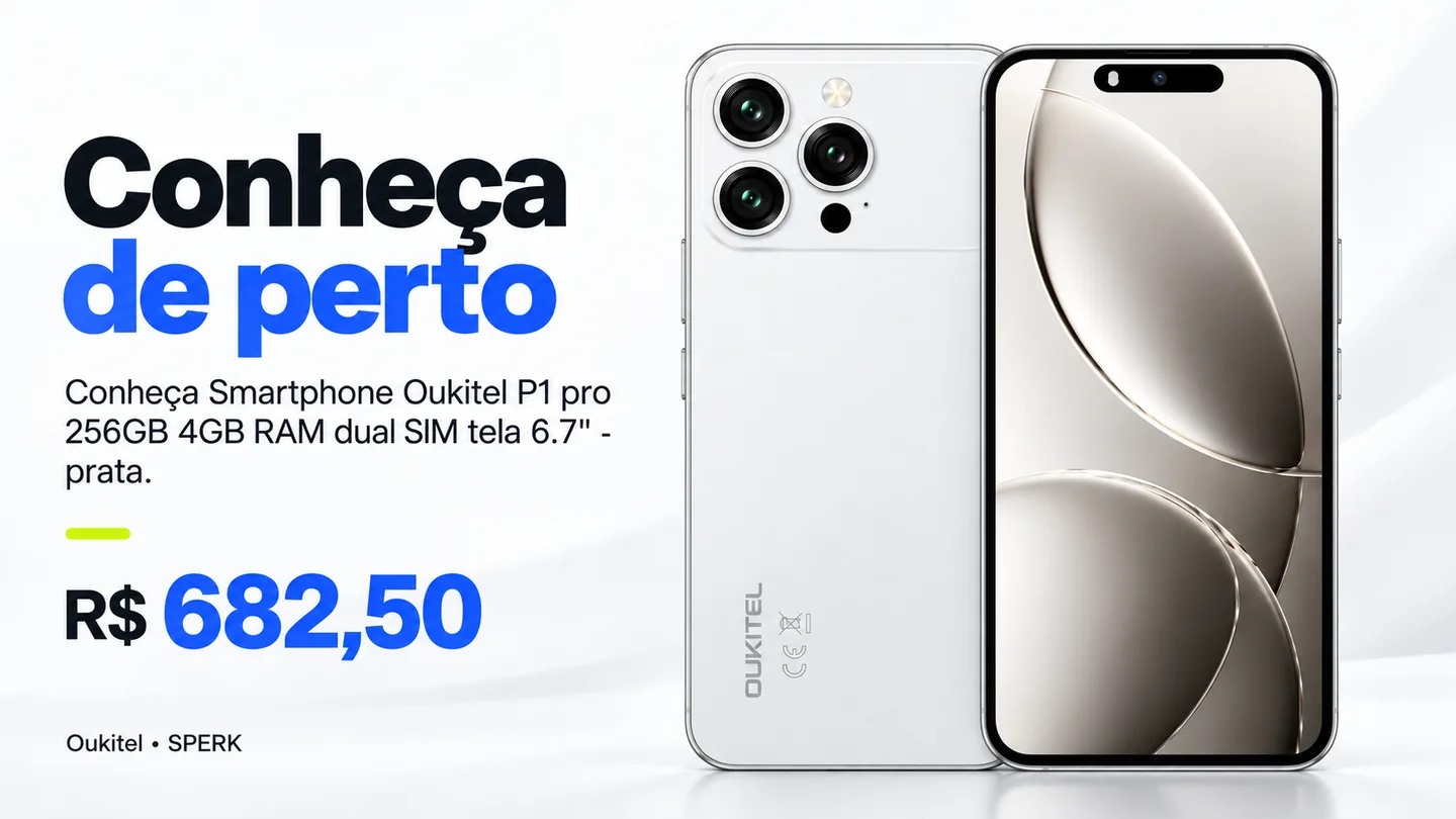 Smartphone Oukitel P1 pro 256GB 4GB RAM dual SIM tela 6.7" - prata — heroi descricao