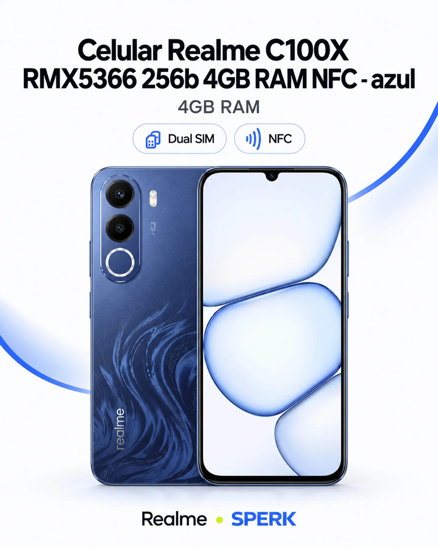 Celular Realme C100X RMX5366 256b 4GB RAM NFC - azul — painel 1