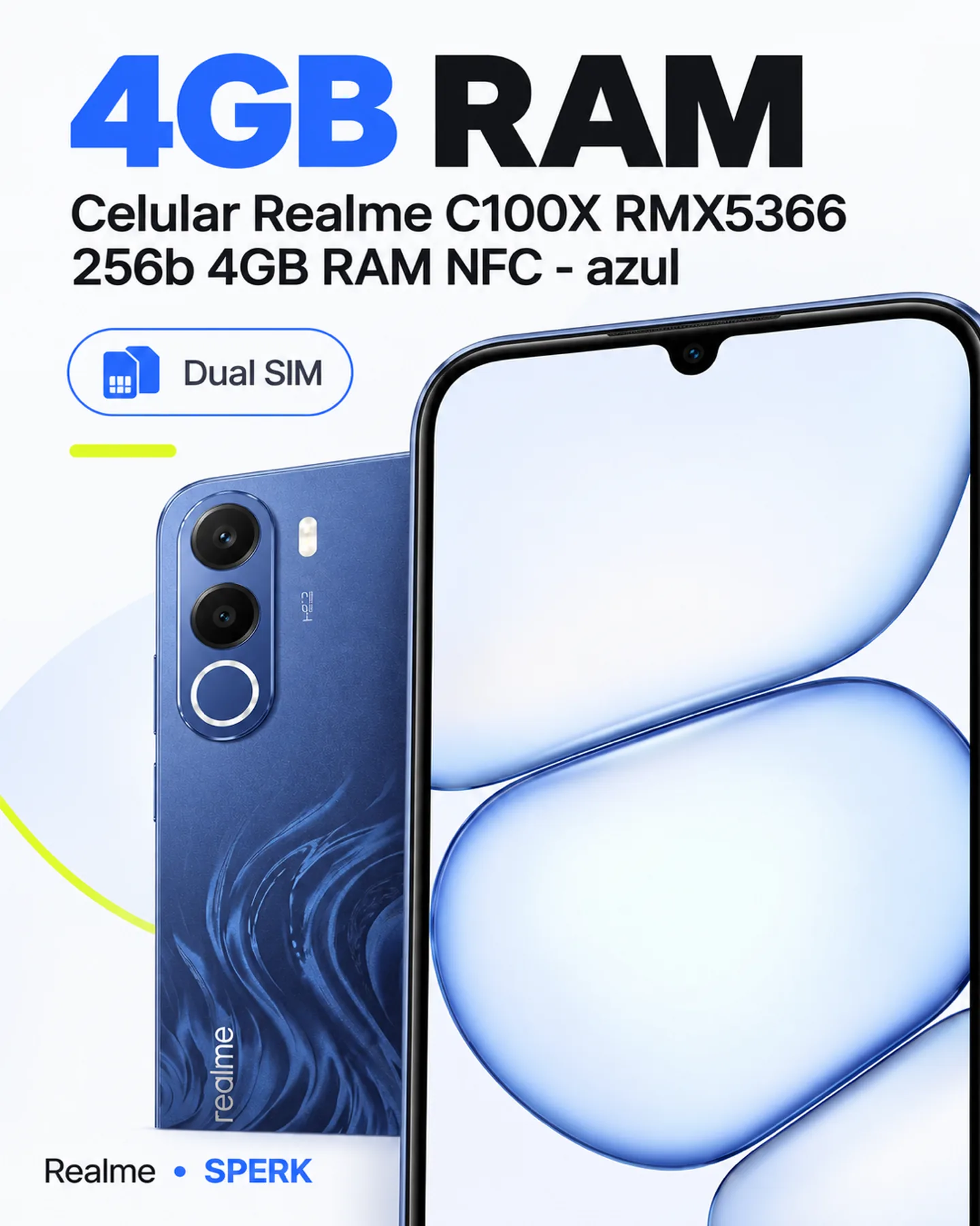 Celular Realme C100X RMX5366 256b 4GB RAM NFC - azul — painel 2