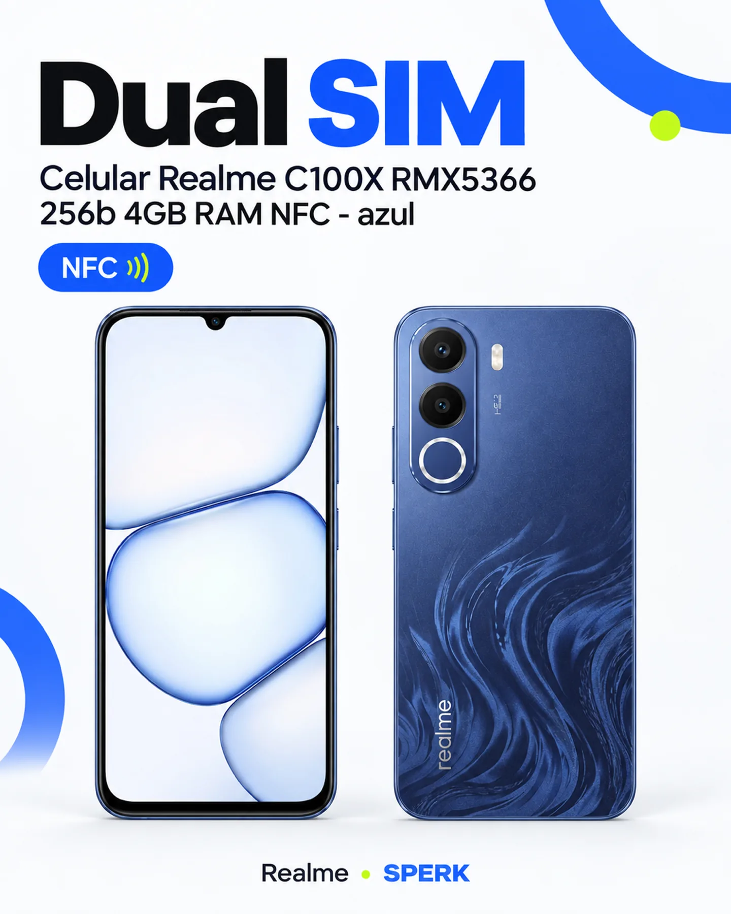 Celular Realme C100X RMX5366 256b 4GB RAM NFC - azul — painel 3