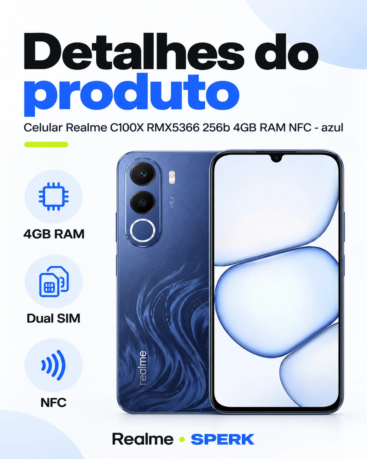 Celular Realme C100X RMX5366 256b 4GB RAM NFC - azul — painel 4