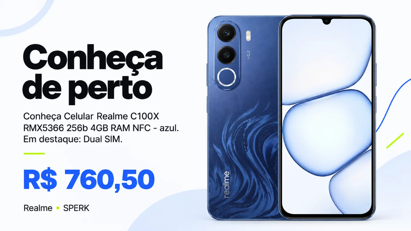 Celular Realme C100X RMX5366 256b 4GB RAM NFC - azul — heroi descricao