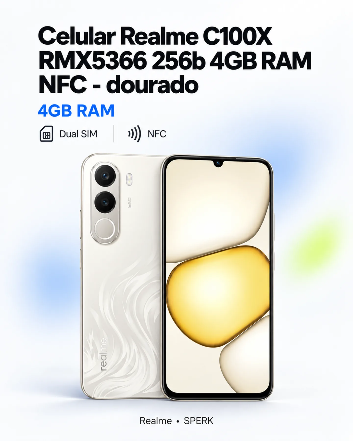 Celular Realme C100X RMX5366 256b 4GB RAM NFC - dourado — painel 1