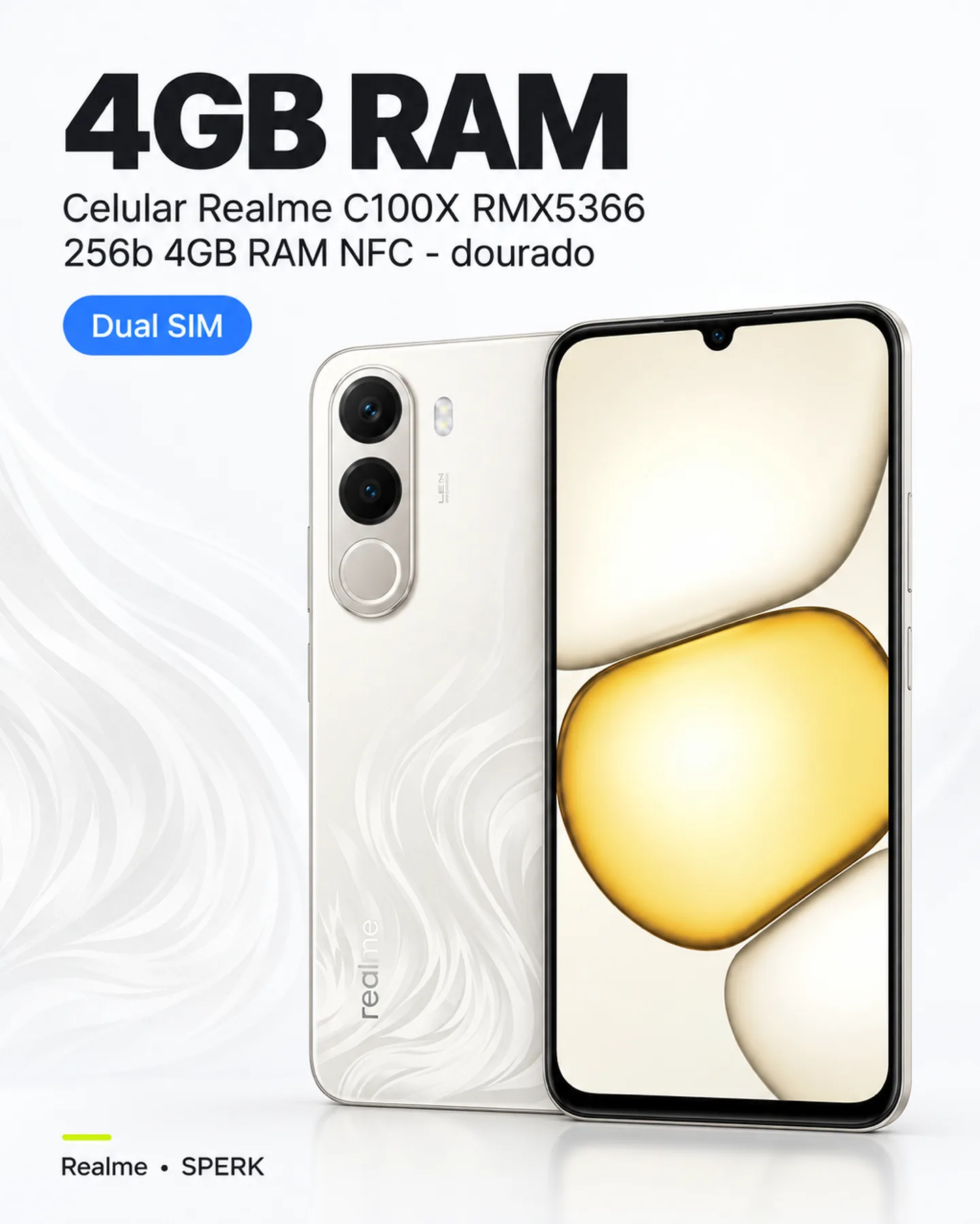 Celular Realme C100X RMX5366 256b 4GB RAM NFC - dourado — painel 2