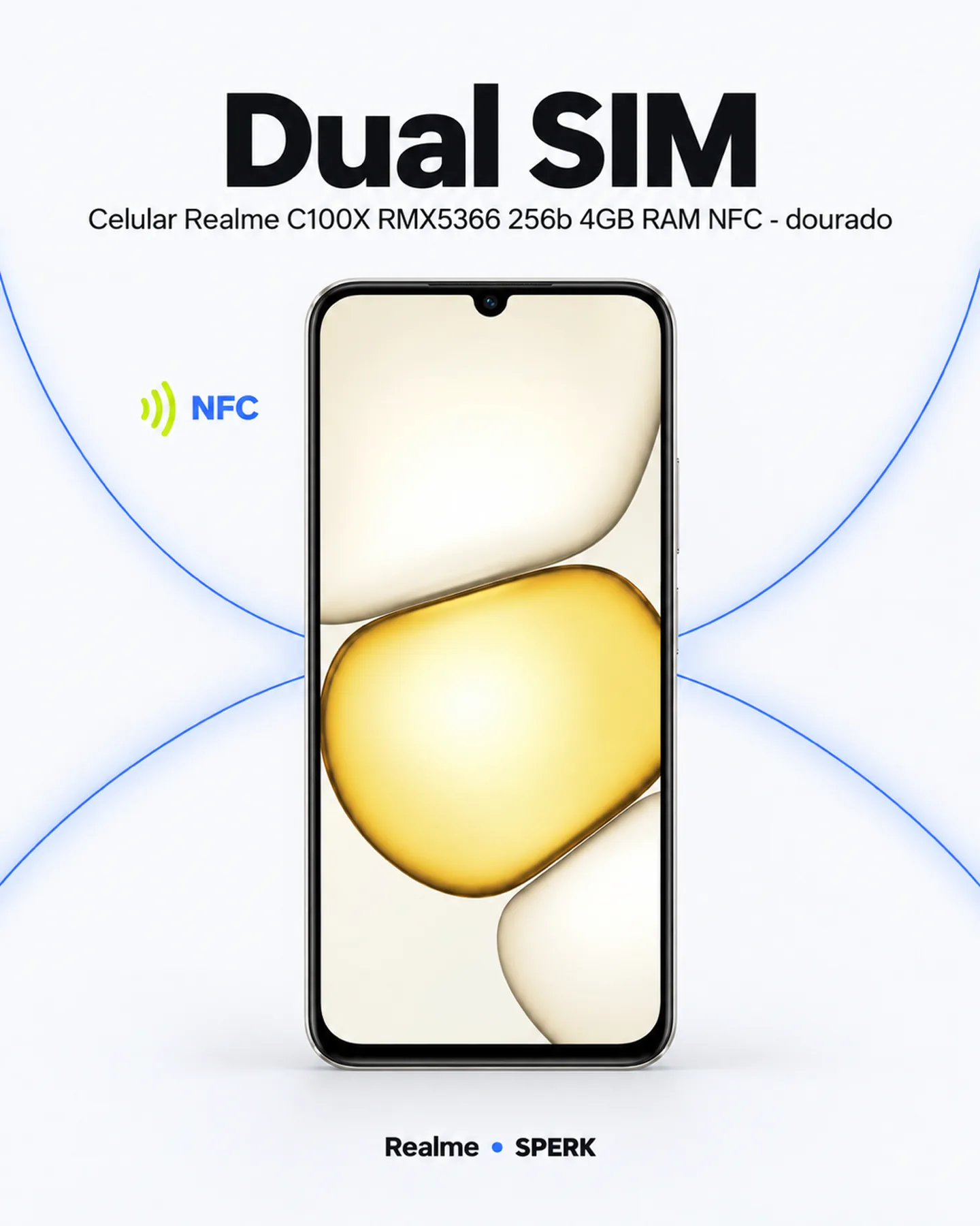 Celular Realme C100X RMX5366 256b 4GB RAM NFC - dourado — painel 3