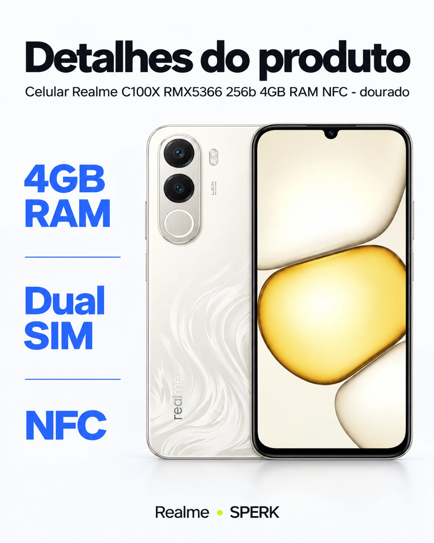 Celular Realme C100X RMX5366 256b 4GB RAM NFC - dourado — painel 4