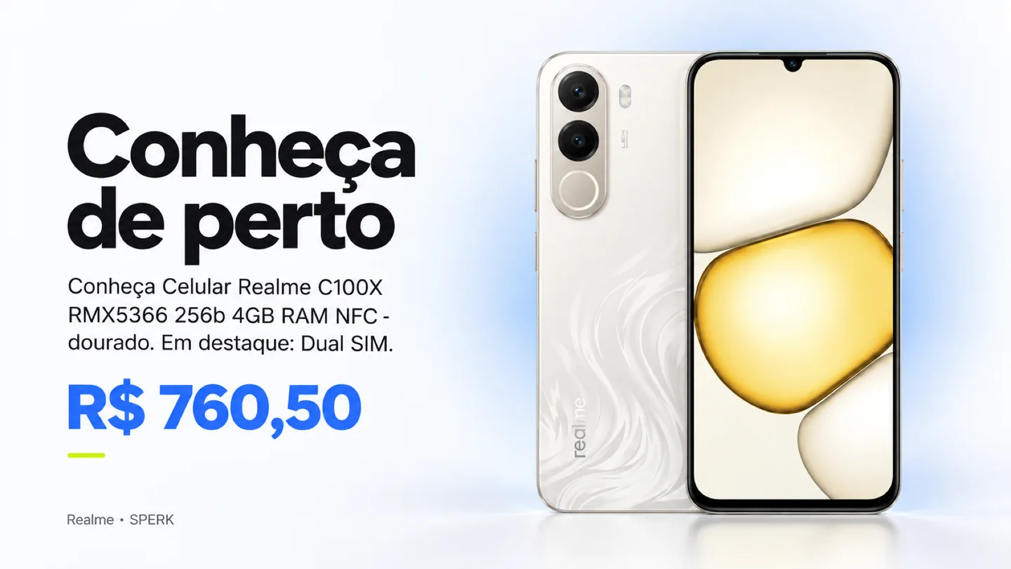 Celular Realme C100X RMX5366 256b 4GB RAM NFC - dourado — heroi descricao