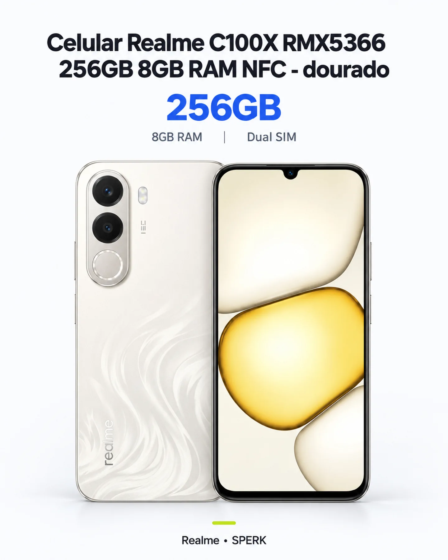 Celular Realme C100X RMX5366 256GB 8GB RAM NFC - dourado — painel 1