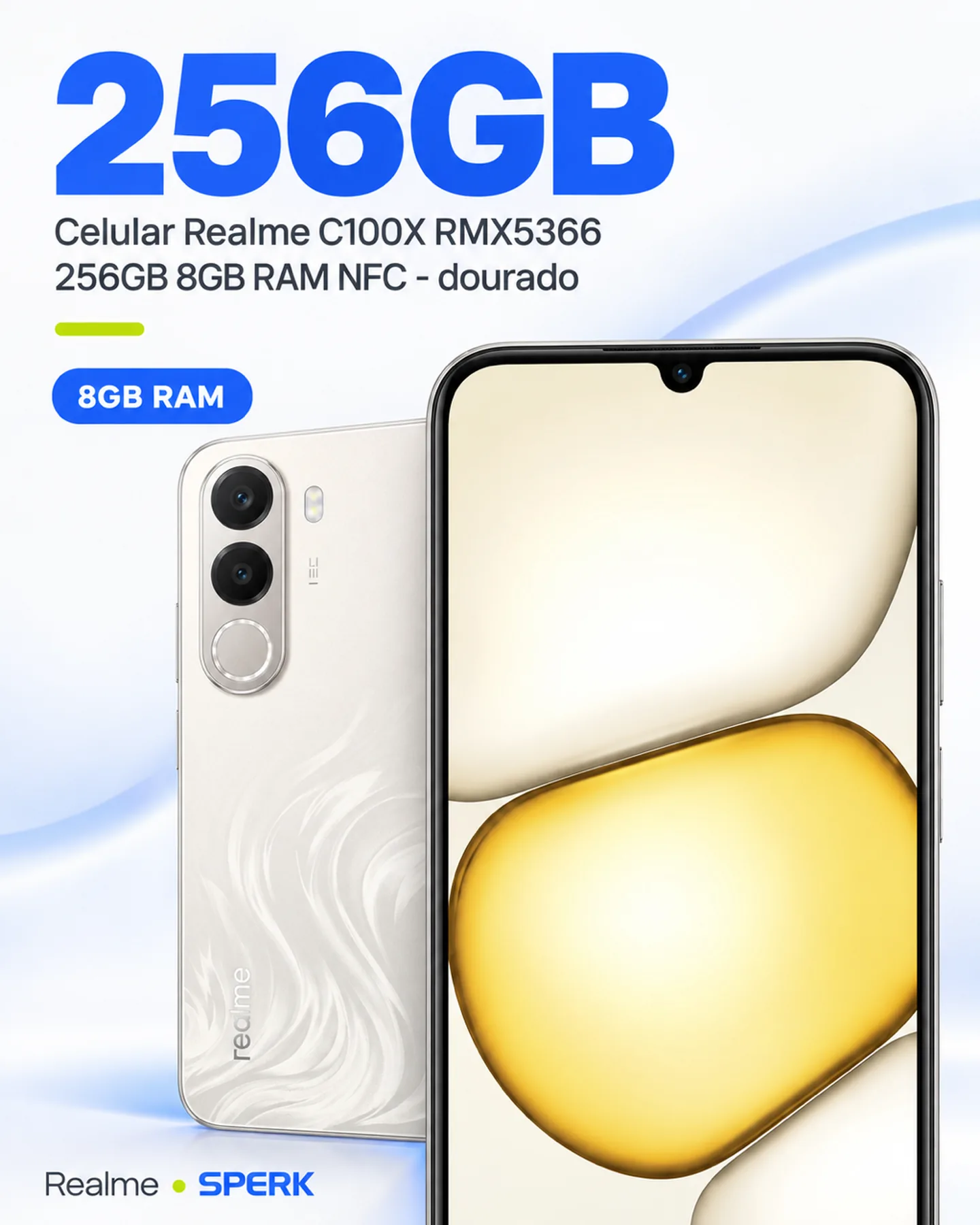 Celular Realme C100X RMX5366 256GB 8GB RAM NFC - dourado — painel 2